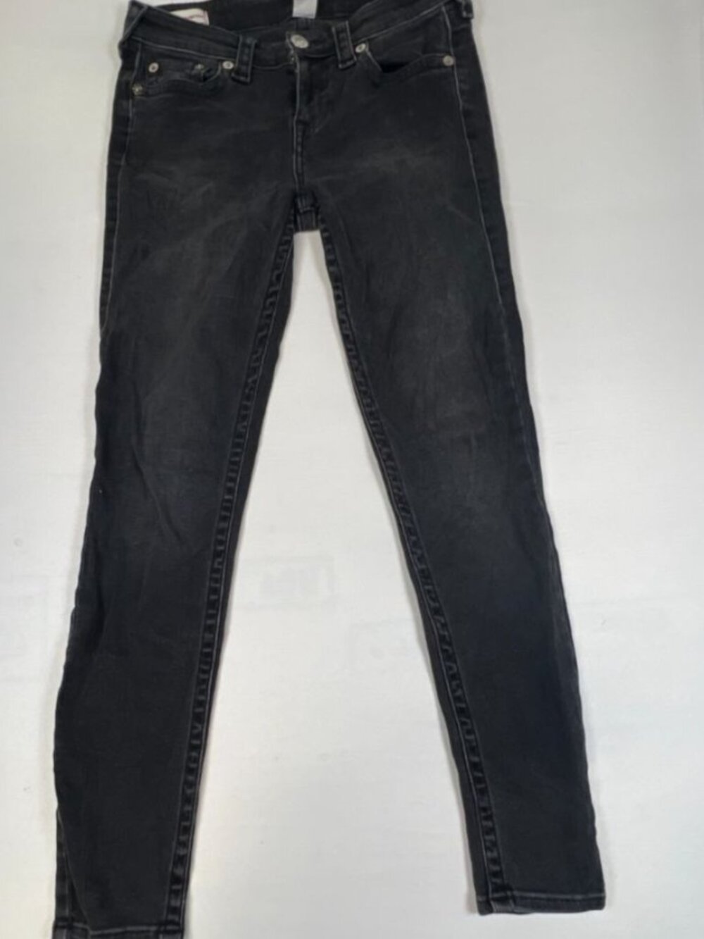 True Religion Women 27x29 Halle Mid Rise Super Skinny Jeans Black Faded Denim